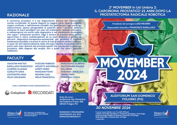 Foligno, 30 Novembre 2024 – 2° Movember in Usl Umbria 2: Carcinoma Prostatico 25 Anni Dopo la Prostatectomia Robotica